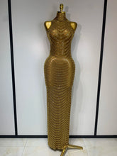 Women Sexy Sparkly Rhinestone Gold Maxi Dress Mesh See Through Evening Party Singer Stage Perform Costume Luxury Birthday Gown